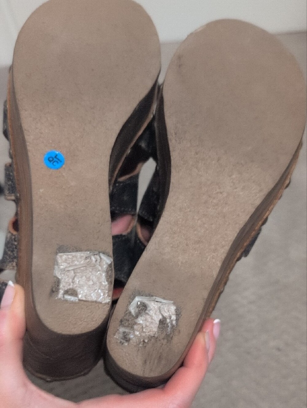 Bed Stu Distressed Black Leather Studded Wedge Sandals Size 7 - Picture 4 of 6
